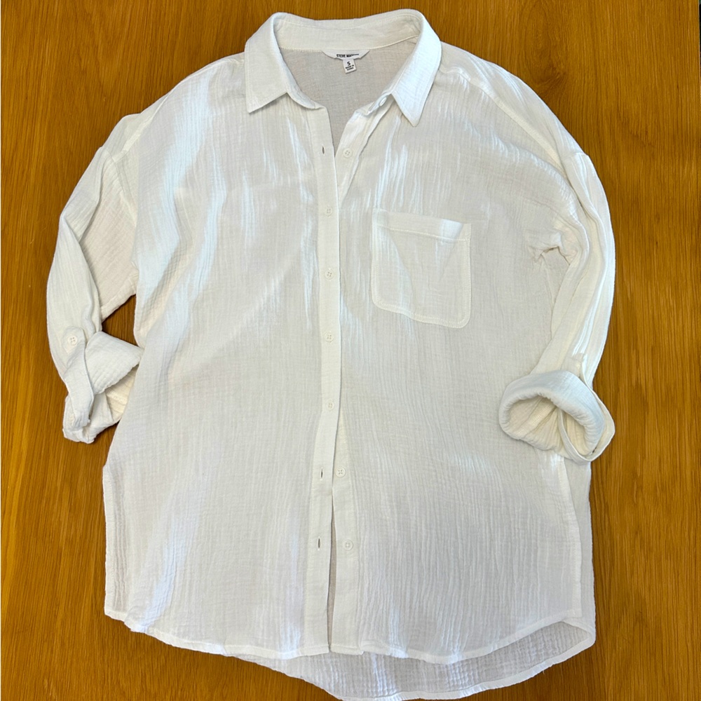 Steve Madden White Cotton Button Down Shirt Size Small